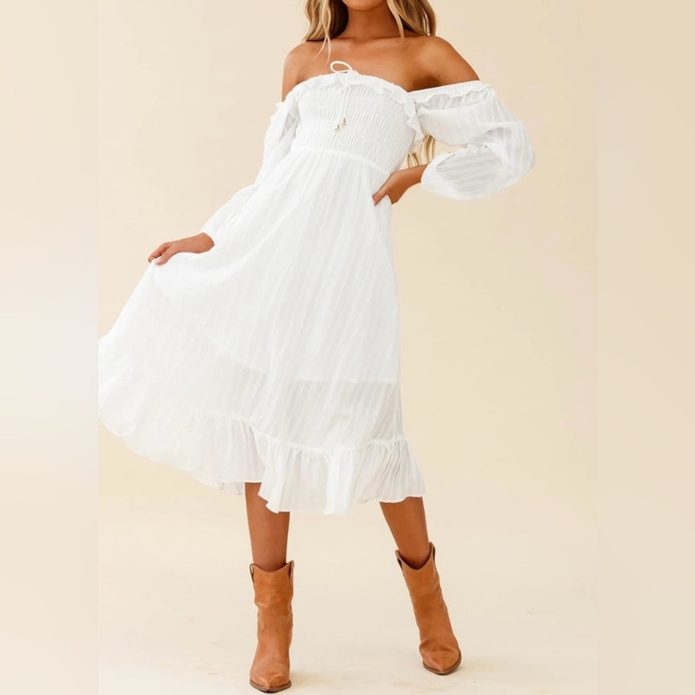 NWT Women’s Boho Ruffle Off Shoulder Midi Dress